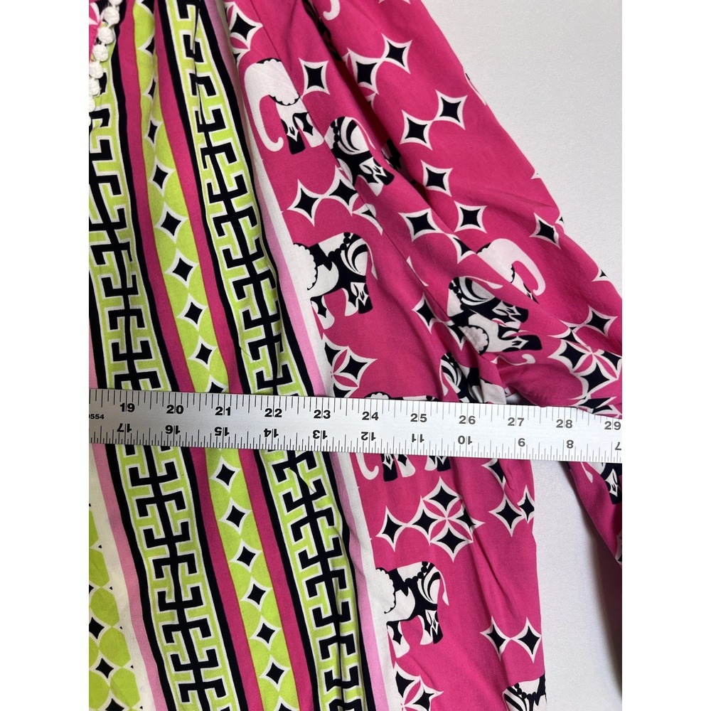 Crown & Ivy Woman 3/4 Sleeve V-Neck Pink Lime Elephant Print Top Size 3X - Picture 6 of 9
